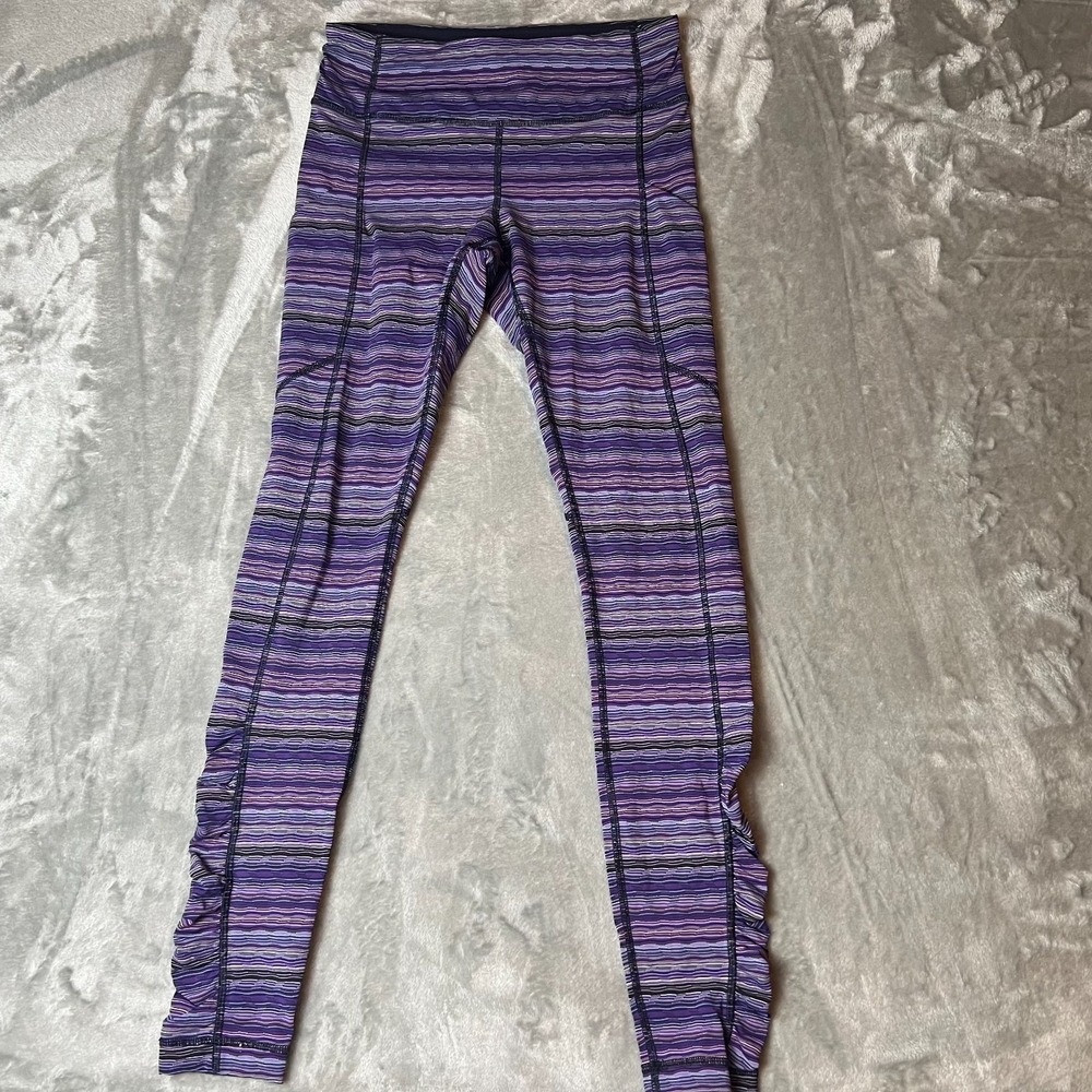 Lululemon Pace Rival Crop Leggings Womens 6 Purple Striped Stretch High Waisted